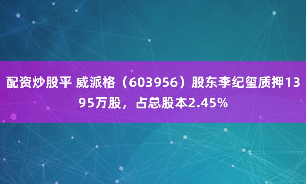 配资炒股平 威派格（603956）股东李纪玺质押1395万股，占总股本2.45%